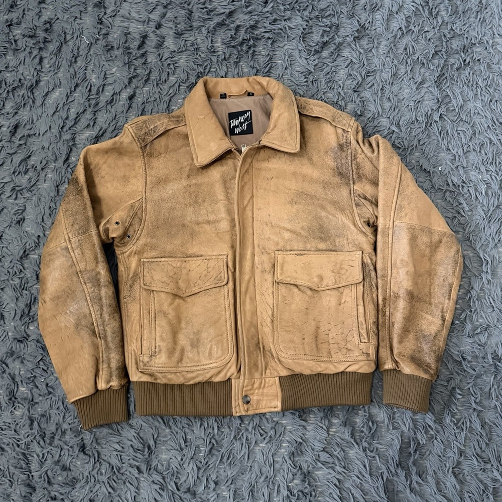 Tannery West Vintage Leather Flyer Bomber Jacket Men's Size Small Brown 80s 90s